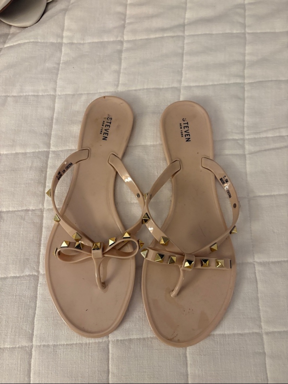 Steven Bow Jelly Sandals with Gold Studs